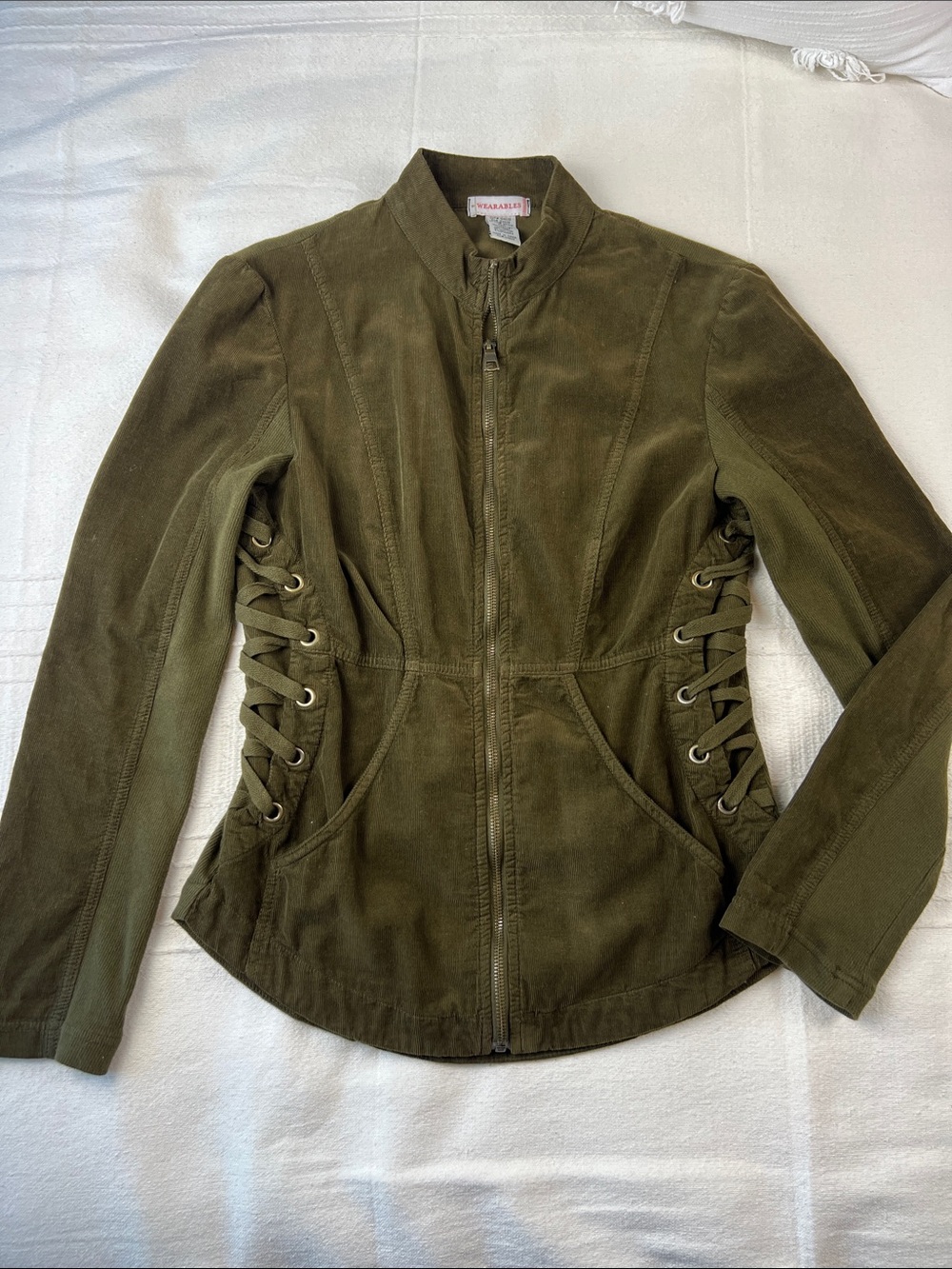 XCVI Wearables Olive Corduroy Lace-Up Utility Jacket